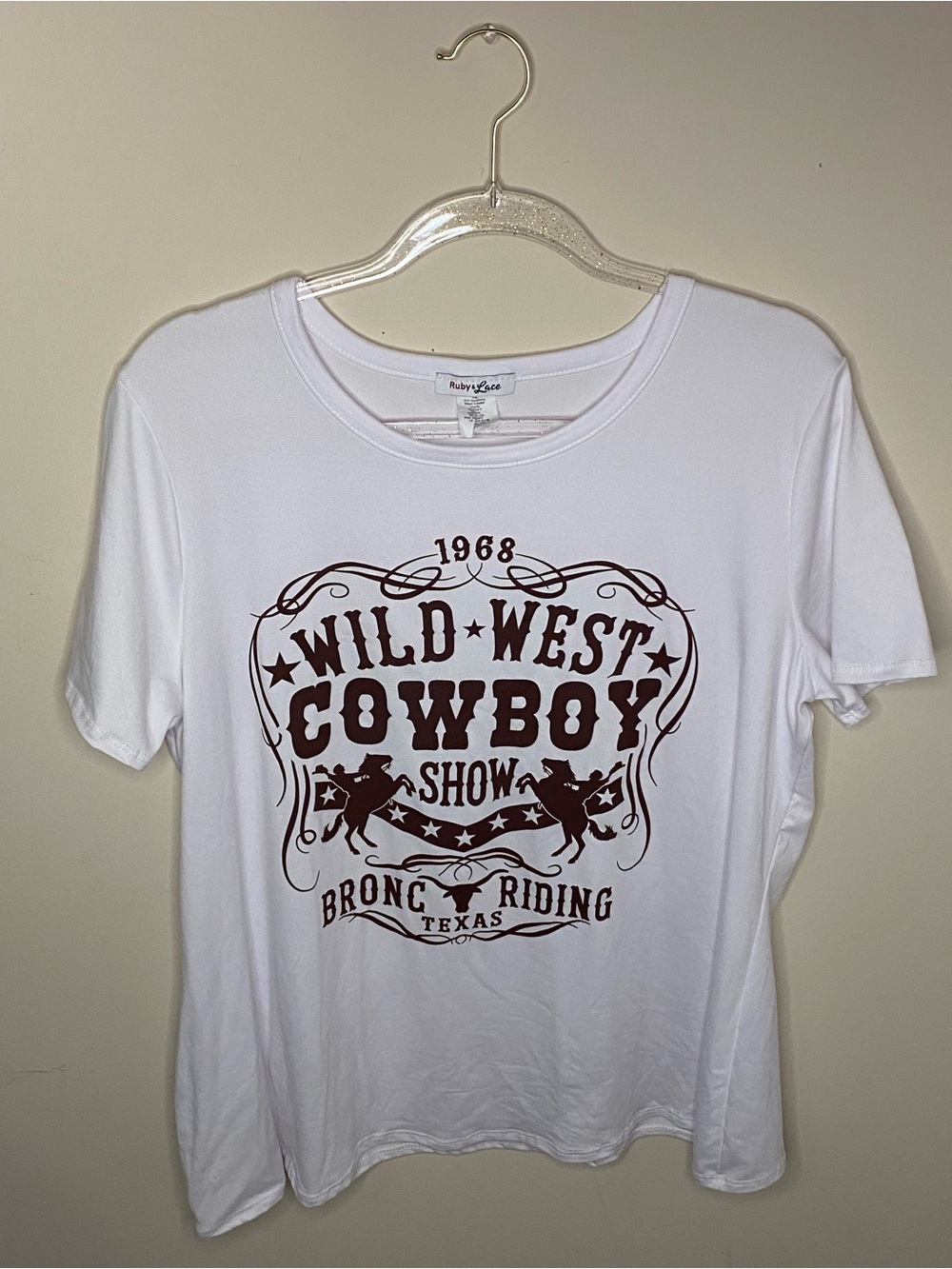 Wild West Cowboy Graphic Tee - White with Brown Print